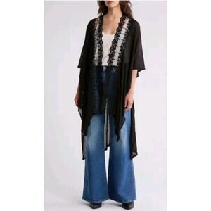 Vince Camuto Lace Trim Duster Black One Size Boho Layering Cover NWT